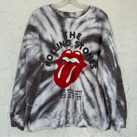 THE ROLLING STONES Sweatshirt Womens Size Medium Tie Die Logo Tongue Crew Neck - Picture 1 of 11